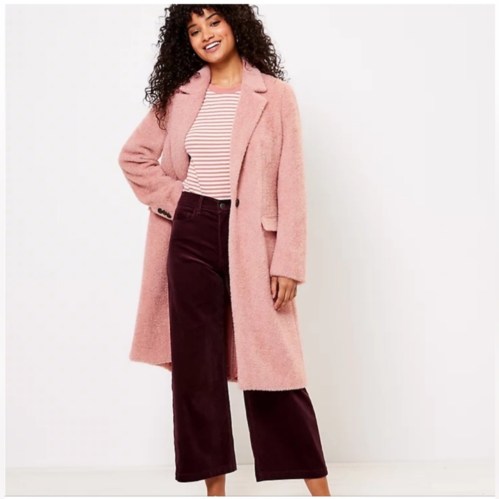 LOFT Cozy Herringbone Coat Pastel Pink Size XXS